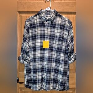 NEW Duck Head Men's Medium 100% Cotton LS Plaid Flannel - Navy Green White